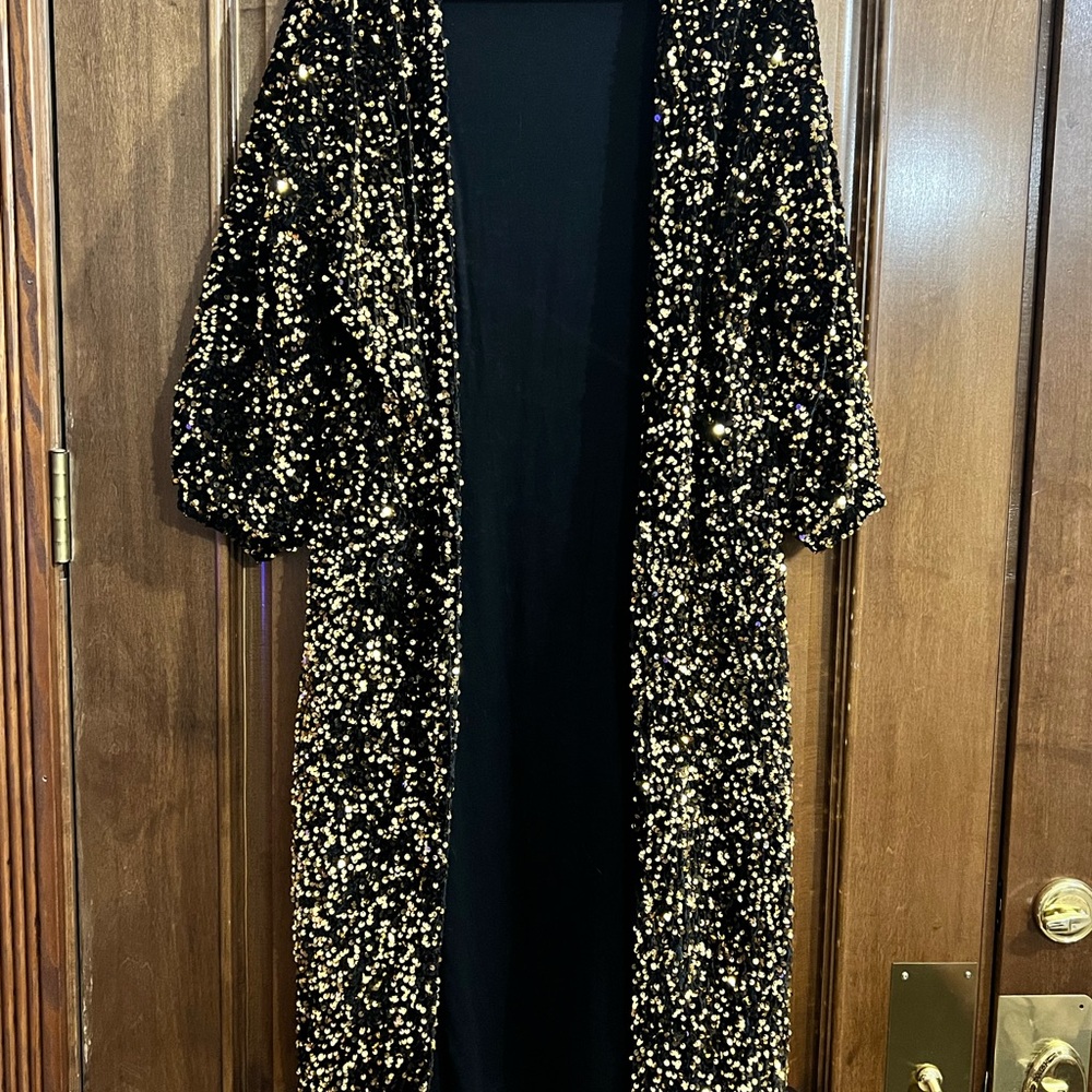 Jennifer Grace Black and Gold Cocoon Jacket